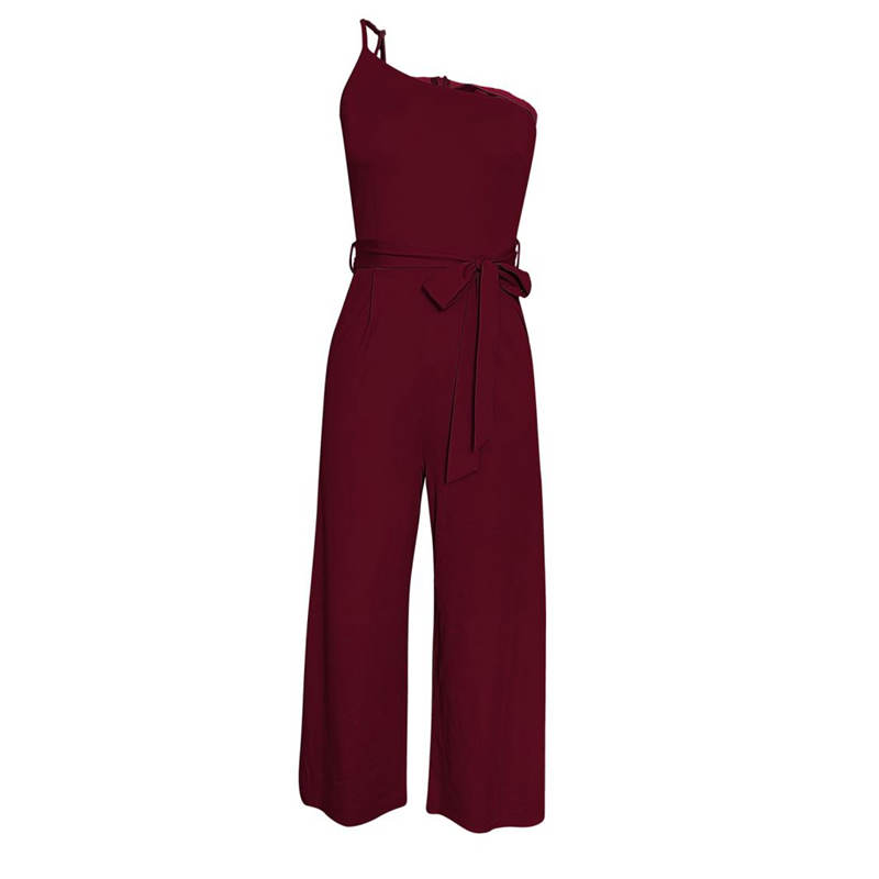 Off Shoulder Strap Jumpsuit Women's Spring Summer Temperament Commuting Solid Color Straight Pants