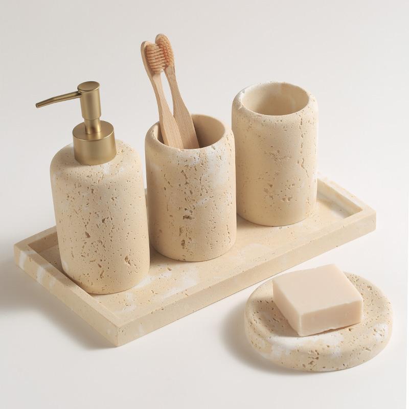 Травертиновый дозатор для мыла, мыльница, стаканчик для ополаскивателя, поднос, подставка для мыла, бутылка для антисептика, бутылка для лосьона, набор для ванной комнаты
