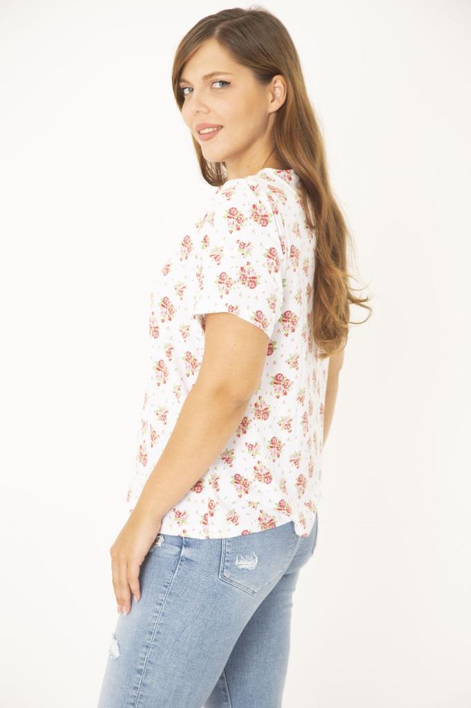 Женская блузка большого размера Плюс размер костяной хлопчатобумажной ткани с круглым вырезом и узором Блузка