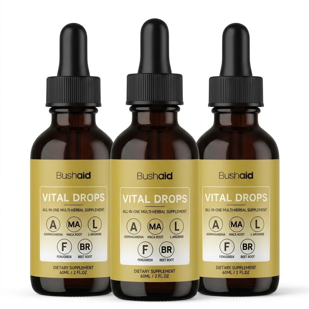 Bushaid Vital Drops – All-in-One Liquid Supplement with Ashwagandha, Maca & Beet Root (2 fl oz)