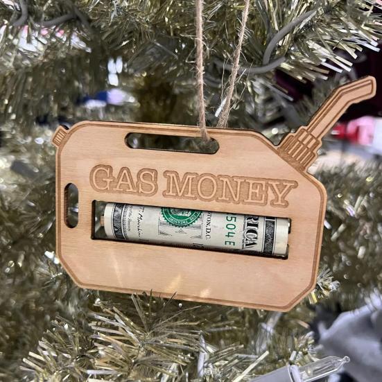 Wooden Gas Can Money Holder Christmas Tree Hanging Gas Money Wallet Cash Envelope Decoration Ornament Pendant Festival Party Wood Money Gift