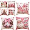 Christmas 45cm Pink Christmas Peach Skin Pillow Cover Pink Santa Claus Xmas Snowman Pillow Case Merry Christmas Decor for Home