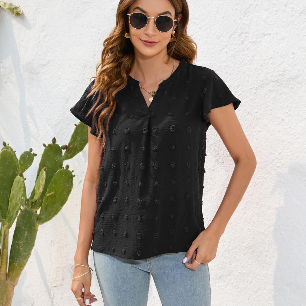 GMXIA Женские модные повседневные однотонные футболки и топы с короткими рукавами и v-образным вырезом с принтом