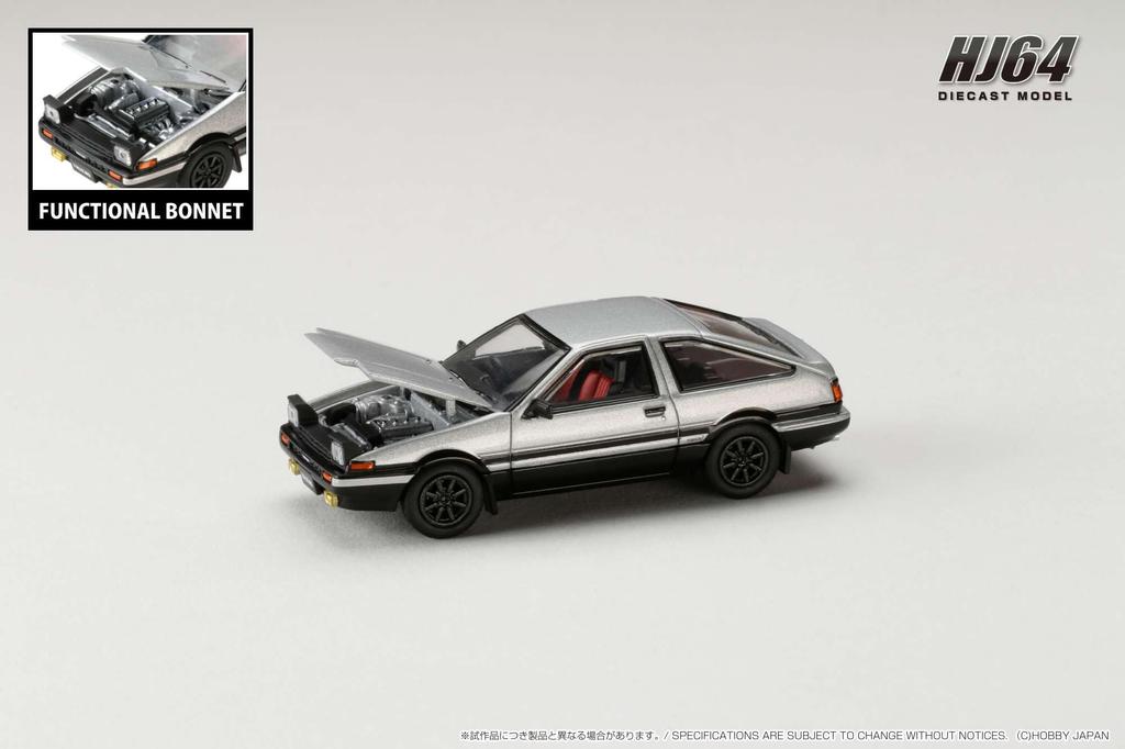 HJ64 Toyota Sprinter Trueno GT APEX JDM Style Finished Product 1/64 (AE86) Silver/Black