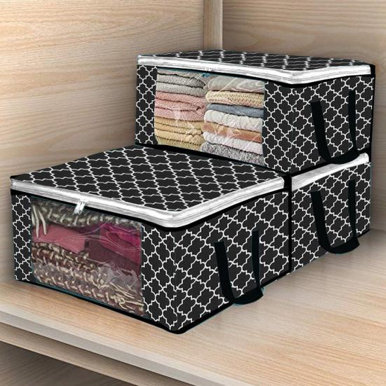 3 шт. сумка для хранения из нетканого материала с прозрачным окном на молнии, сверхмощная портативная ручка, складная пыленепроницаемая стеганая сумка для одежды