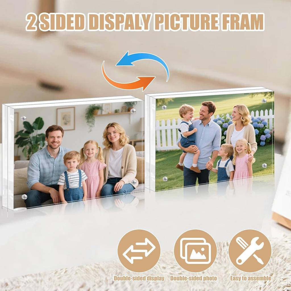 4x6 Acrylic Picture Frames, 6 Pack Double Sided Magnetic Picture Frames, 20mm Thicker Frameless Clear Photo Frame, Acrylic Photo Frame Freestanding