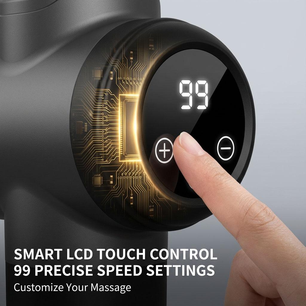 Перкуссионный массажный пистолет для глубоких тканей для спортсменов. 99 скоростей ЖК-дисплей. Массажер для тела с 8 насадками, для облегчения боли во всем теле, тихий.