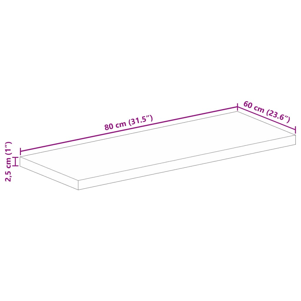Table Top 80 x 60 x 2.5 cm Rectangular Solid Mango Wood