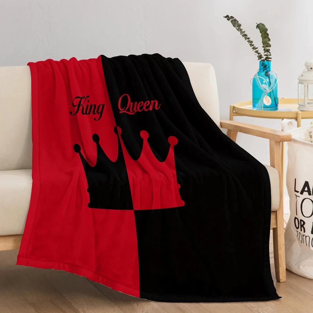 Crown and king patterns digitalprinted polyester Bedroom velvet flannel soft sofa cover blanket Fleece soft sofa cover