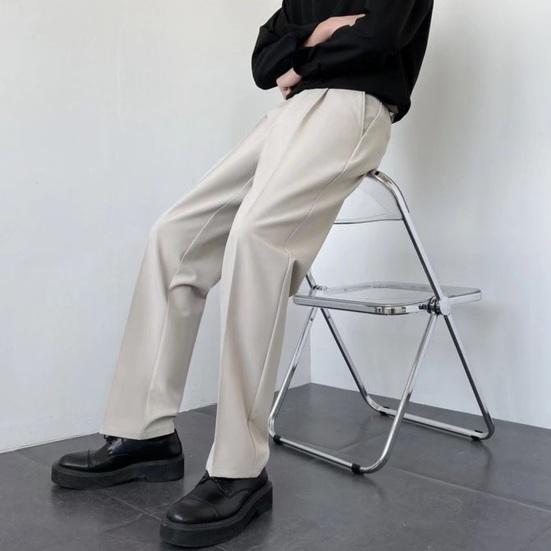 Men Suit Pants Button Zipper Closure Straight Leg Slacks Solid Color Loose Formal Business Style Office Wear Trousers