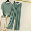 Modal Loose Homewear Set O-neck Tshirts Short Sleeves and Wide Leg Pants Casual Streetwear Suit All Match