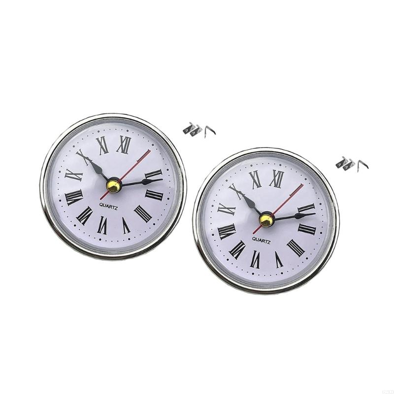 62KD Mini Clock Insert 65mm Round Movement White Face with Gold or Silver Trim Easy To Read Arabic/Optional Numerals