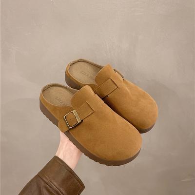 Баотоу полутапочки женские носят новые ретро повседневные толстоподошвенные ленивые тапочки на одну педаль