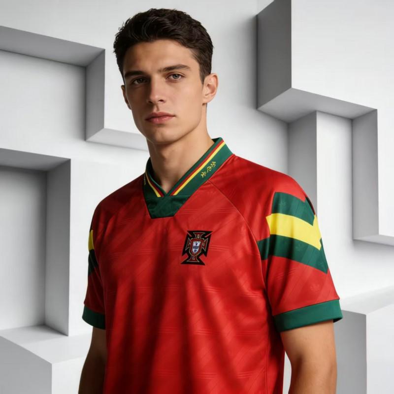 Vintage Portugal National Team Soccer Jersey Short Sleeve Retro Football Shirt Unisex Adult Sportswear