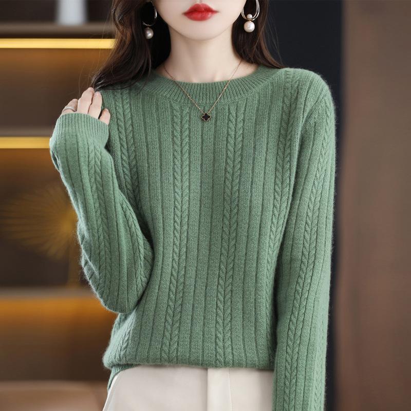 Fashion All Match Fried Dough Twists Sweater Women's Solid Round Neck Knitted Pullover Top