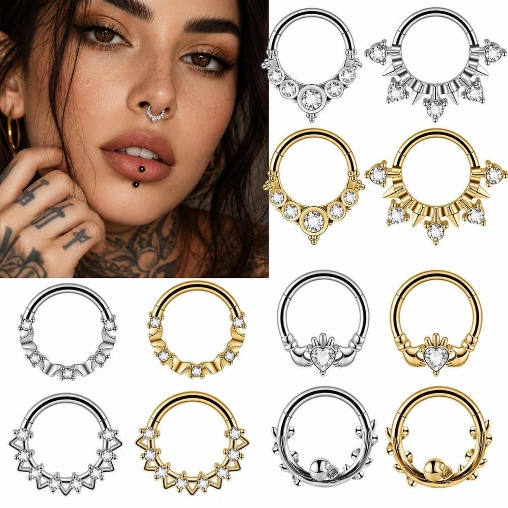 1PC Stainless Steel Septum Clicker Ring Heart Zircon Daith Piercing Ring Nose Piercing