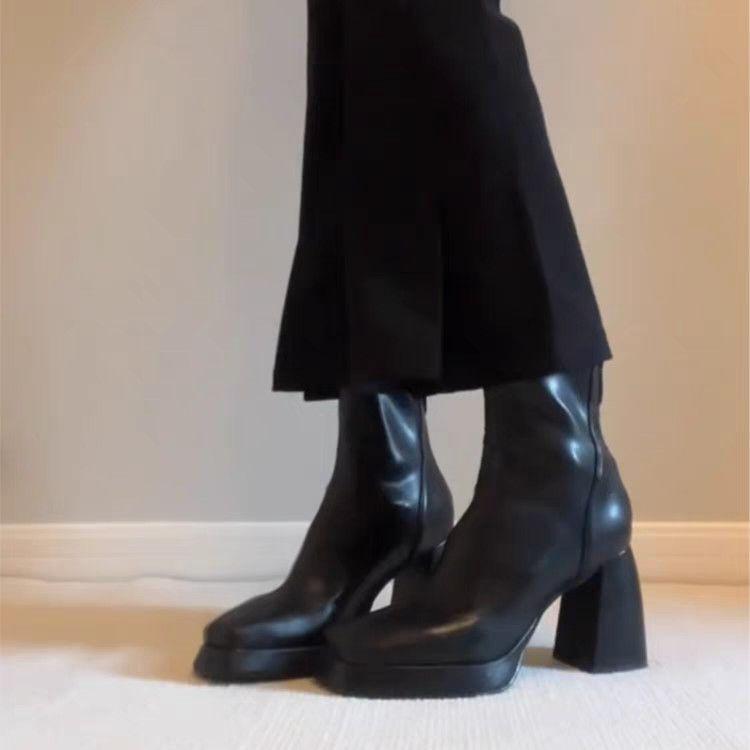 Fashion Versatile Comfortable Square Head Thick Heel Skinny Boots Women's Martin Boots New Short Boots for Autumn and Winter 2025 Children