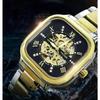 Automatic Mechanical Watches for Men Stainless Steel Waterproof Skeleton Watch Square Dial Luminous Fashion Business Wristwatch