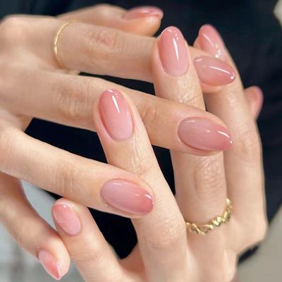 24 шт. розовых и постепенно меняющихся овальных накладных ногтей Girl Pure Desire, европейские и американские сладкие накладные ногти для маникюра, смешанная партия
