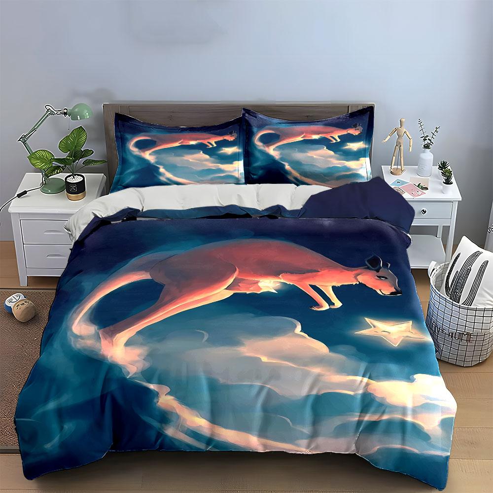 Kangaroo, clouds, glowing star. Bedding sets Duvet cover sets Duvet covers Pillowcases(1*Duvet Cover 2*Pillowcases without duvet insert)