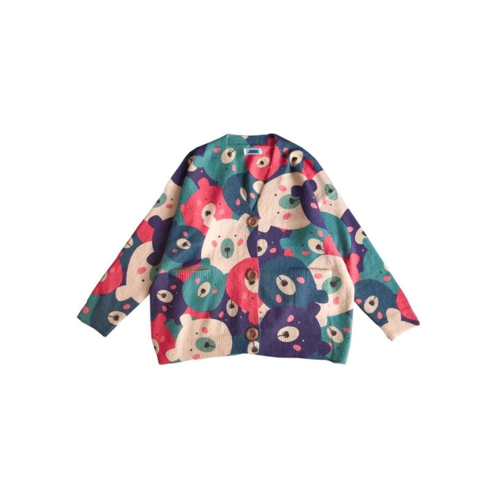 Autumn Plus Size Sweaters Cardigan Oversize Women Pattern Floral Cartoon Printing Sweaters Knitting Sweater