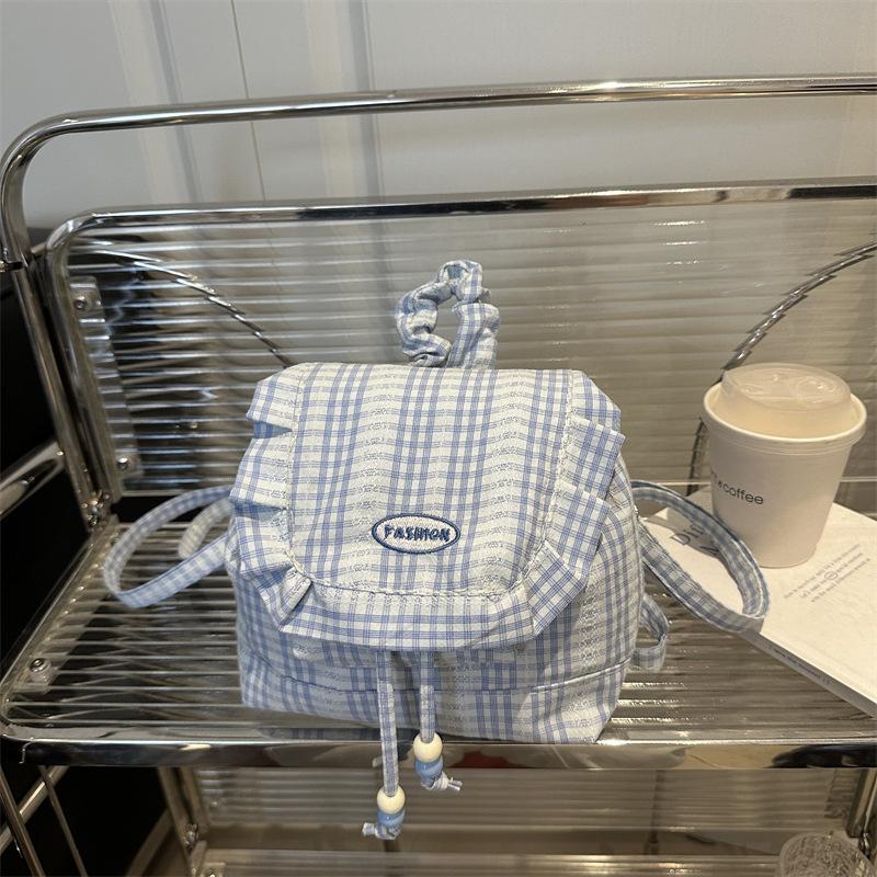 1 шт. Сумка через плечо с бантом большой вместимости, многофункциональный рюкзак в корейском стиле с кружевом и клеткой, дорожный холщовый рюкзак, сумка для книг