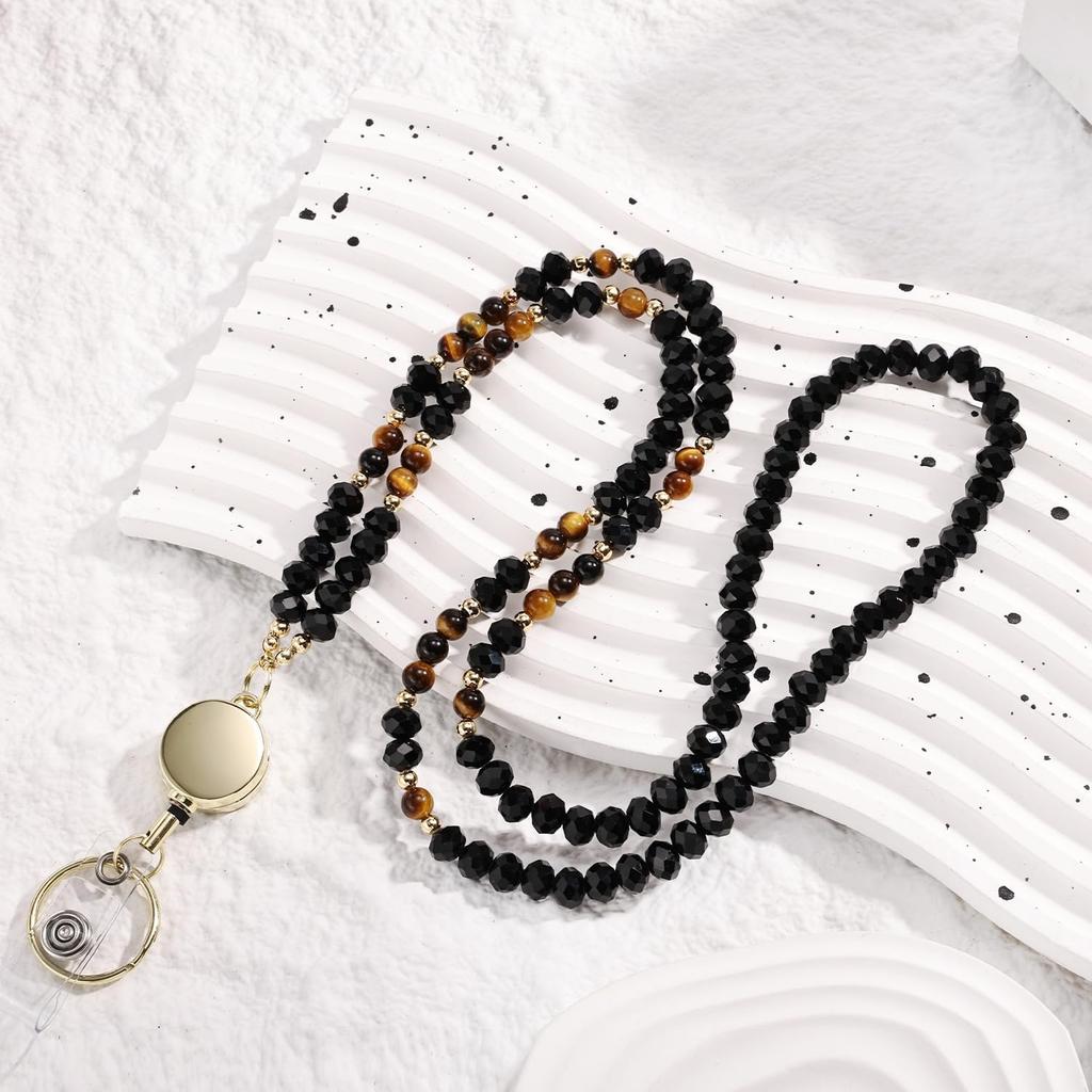 Lanyards for ID Badges for Women Cute,Teacher Lanyard for Women Retractable Natural Crystal Beaded Lanyards for Keys