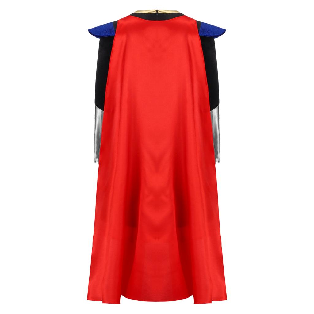 Boys Knight Costume Metallic Gloss Patchwork Top Back Invisible Zipper Long Sleeve Detachable Cape Cosplay Outfit