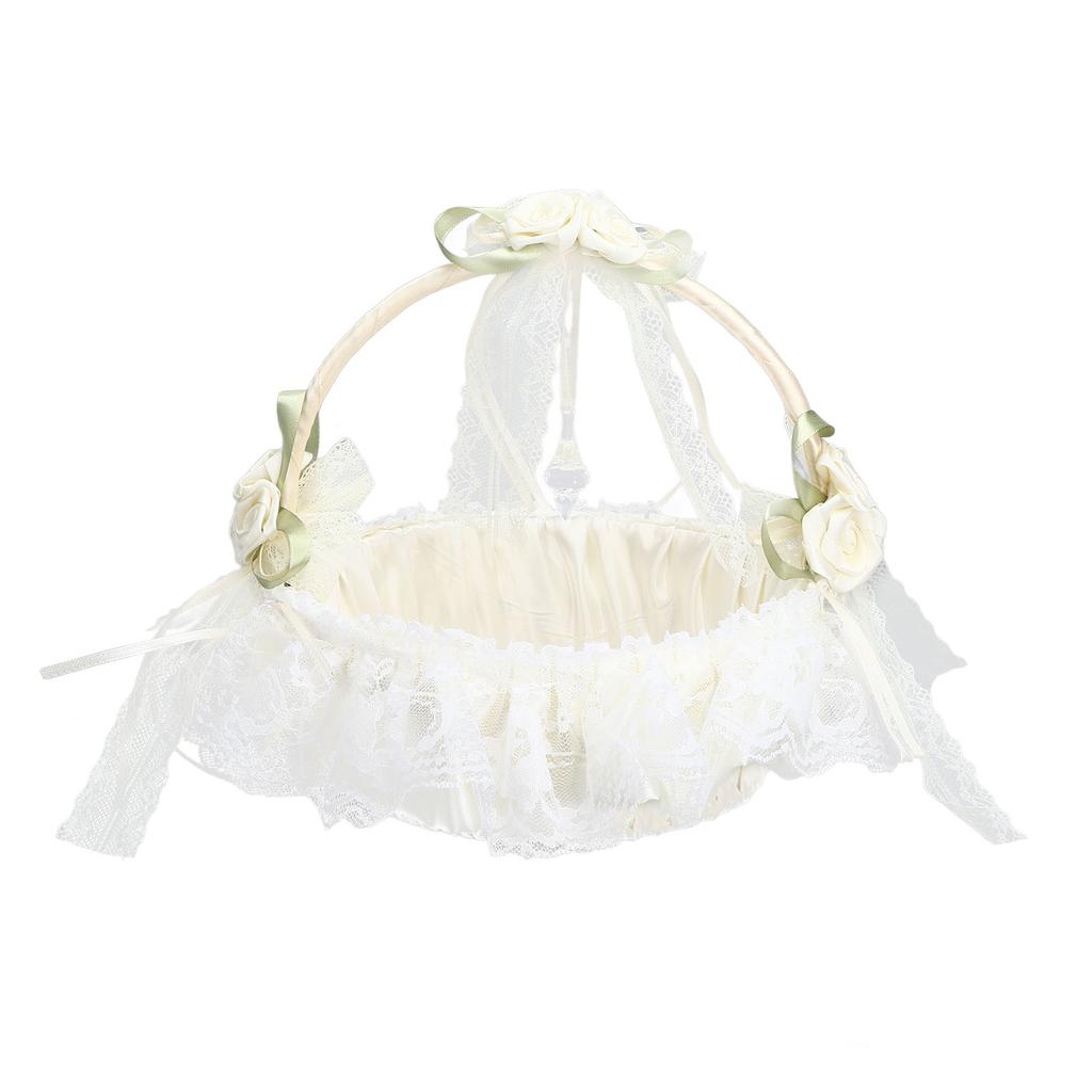 Wedding White Flower Basket Sufficient Capacity Lace Edge Elegant Romantic Flower Basket for