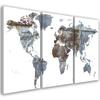 Three Piece Picture Canvas Print World Map Abstract