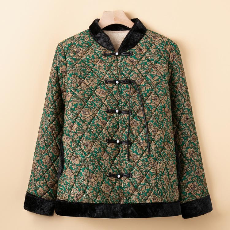 Маленькое хлопковое пальто, Хлопковая куртка с бархатной подкладкой для пожилой женщины, Утепленное хлопковое пальто, Женская одежда для матери среднего и пожилого возраста
