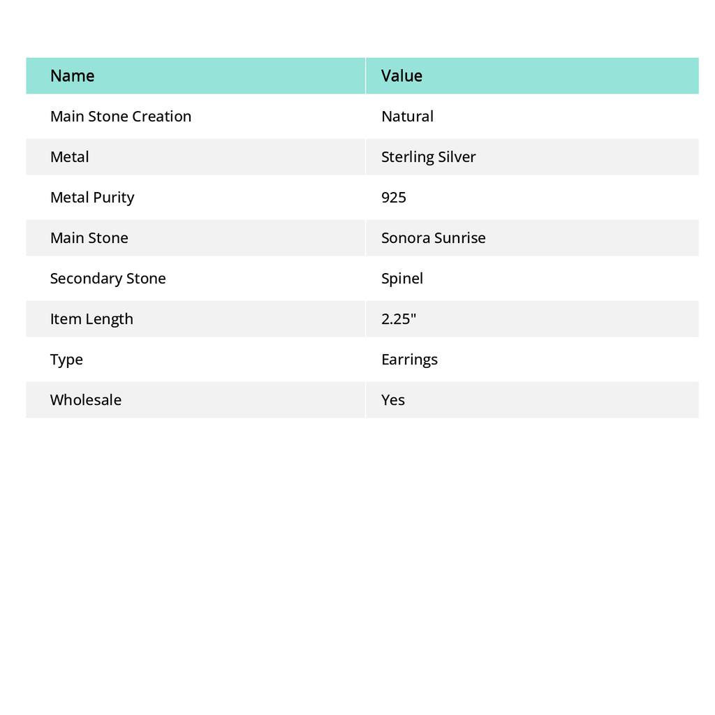 Сонора Санрайз, Шпинель 925 Стерлинговое Серебро Ювелирные Изделия Серьга 2,25" H5T10