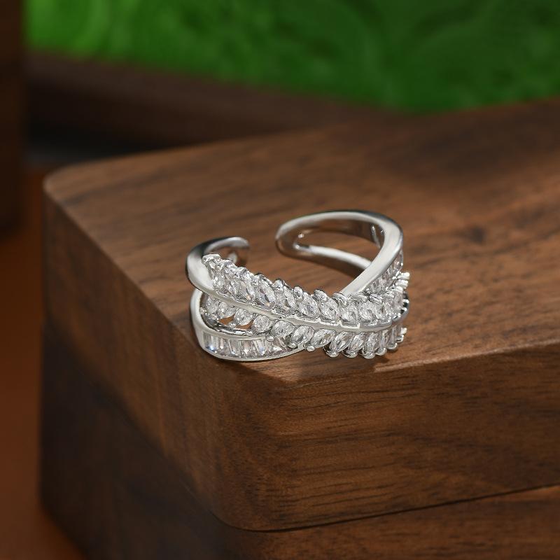 Adjustable Women's Ring Leaf Cross Fashion Personality Simple Clean Ins Style Girl Summer Beach Vacation Jewelry Finger Ring Wedding Party Jewelry