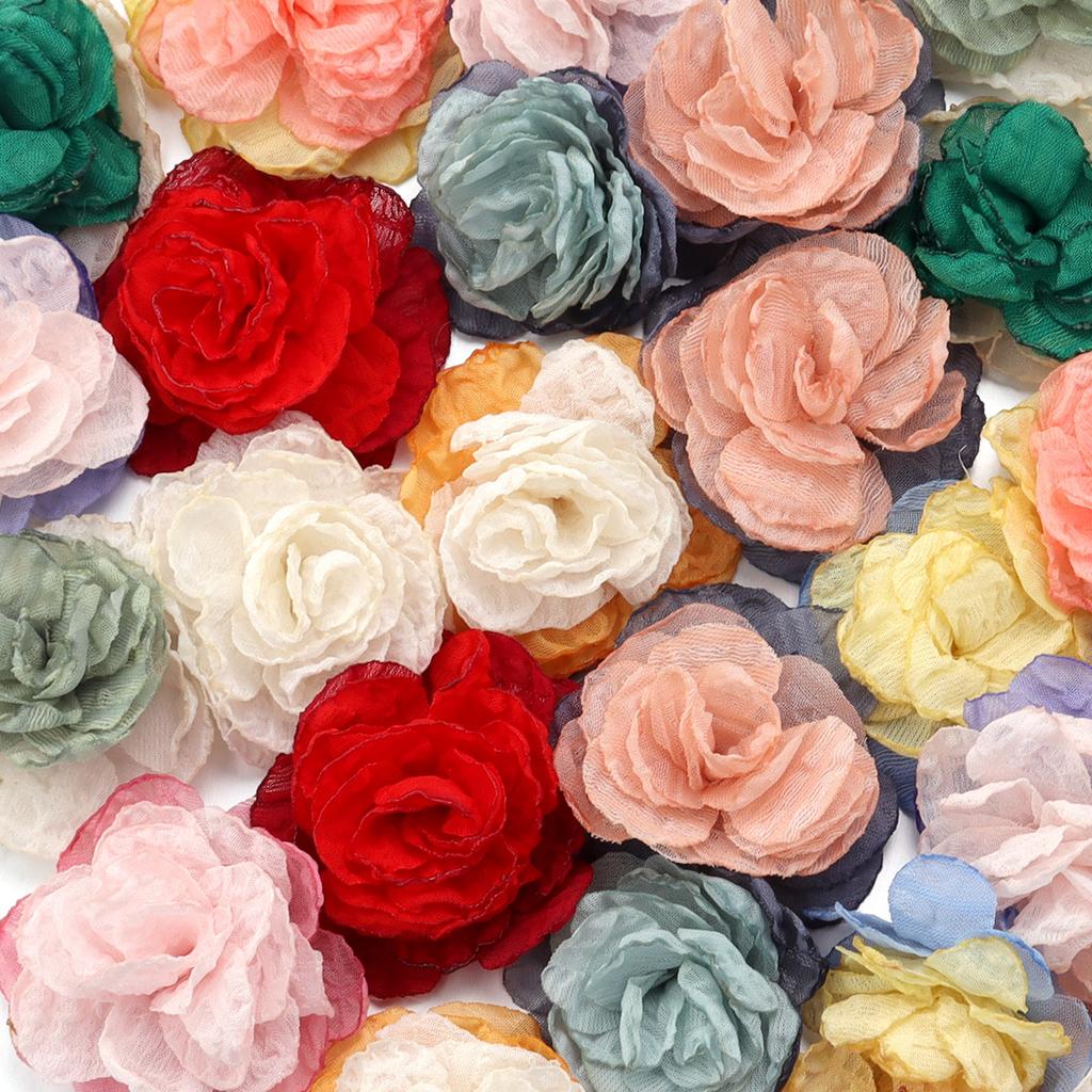 5pcs/lot Burnt Edge Flowers Artificial Flowers Colorful Chiffon Flower Appliques DIY Headwear Garment Wedding Decor Supplies