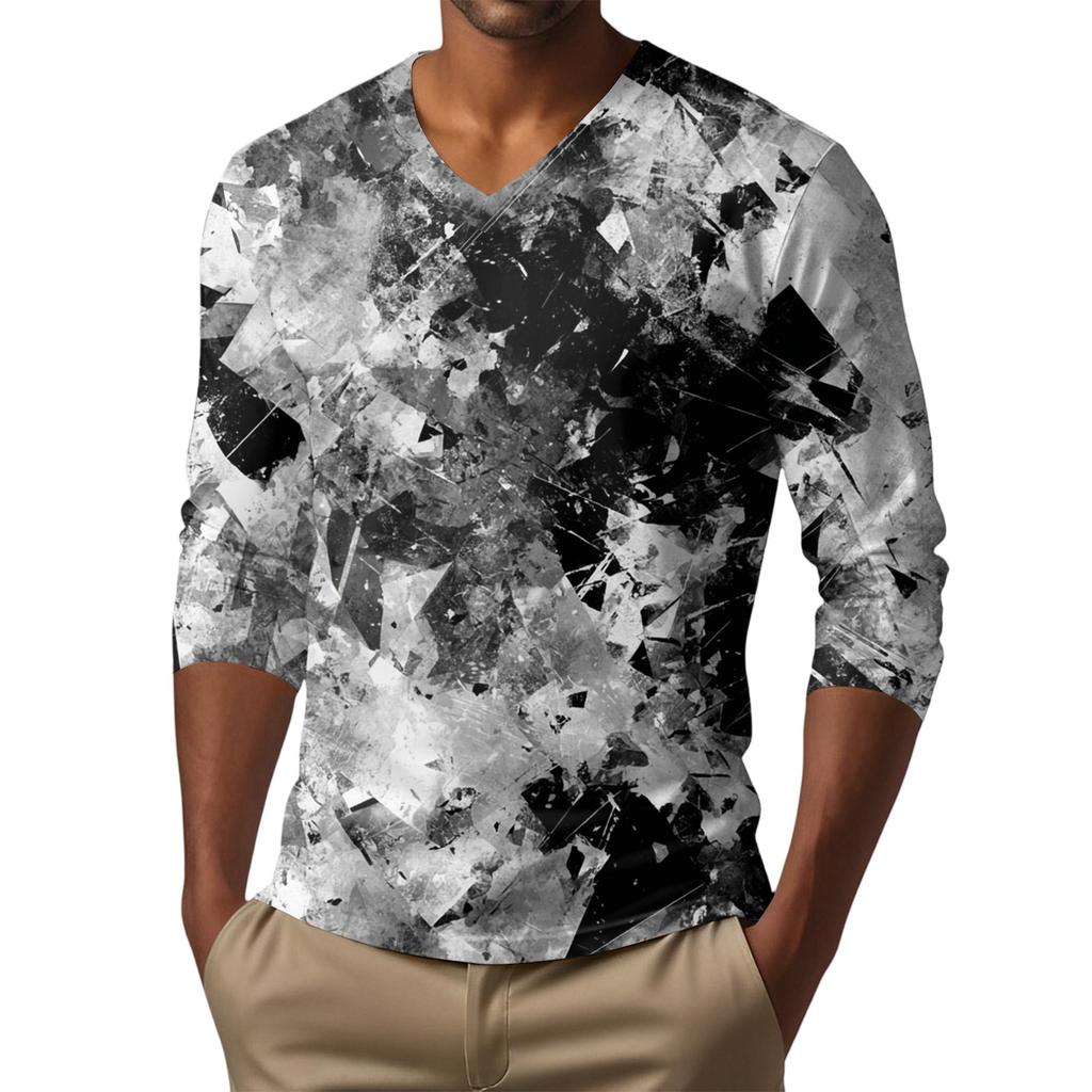 Мужская футболка с V-образным вырезом, повседневная, модная, с принтом, с длинным рукавом