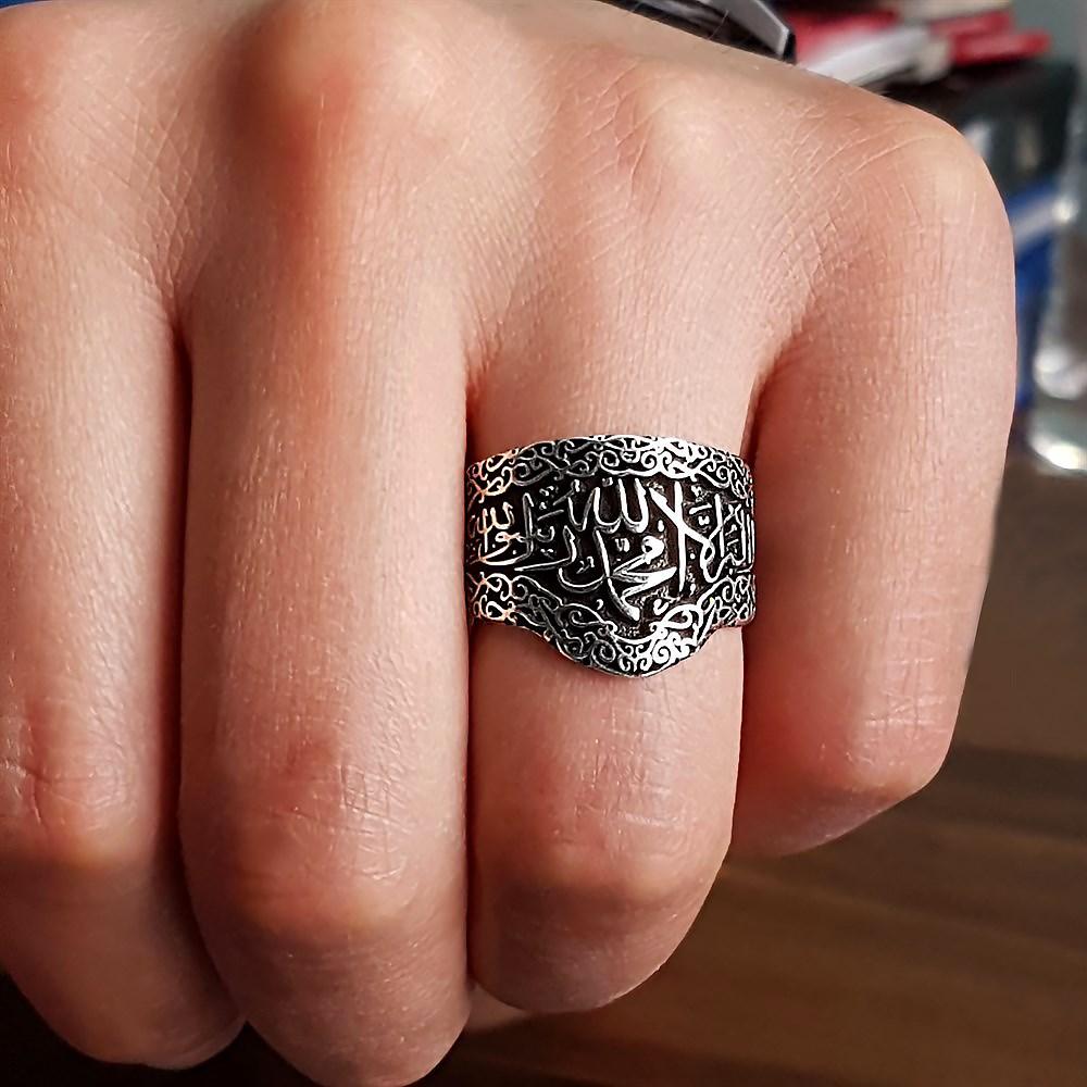 Мужское кольцо из стерлингового серебра 925 пробы с вышитым исламским письмом бесцветным аксессуаром для него