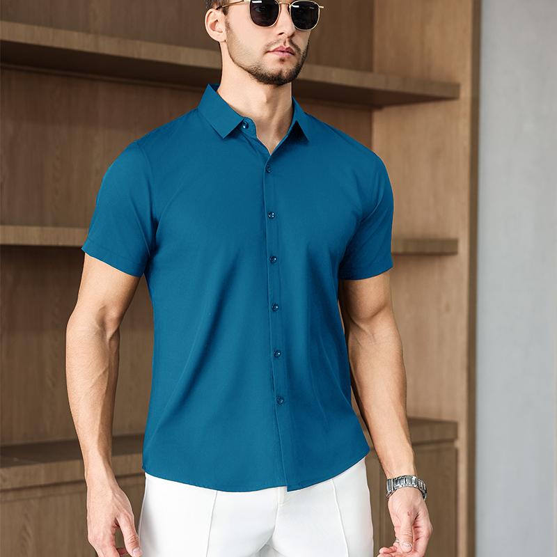 Мужская рубашка с коротким рукавом, однотонная, в стиле business casual, для летней моды, не требует глажки, удобный и универсальный топ