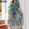 Женская мода отпуск лето весна повседневные платья с длинными рукавами и v-образным вырезом с принтом павлиньих перьев