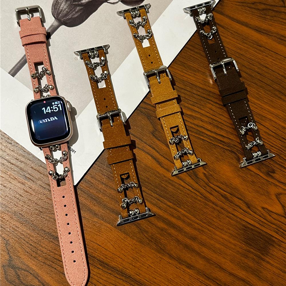 Модный замшевый кожаный ремешок в стиле панк для Apple Watch Series 9, 8, 7, 6, ремешок с пряжкой для Iwatch Ultra 2, 4, 5, 6se, браслет 41, 45 мм, 49 мм, 40, 44 мм, ремешок