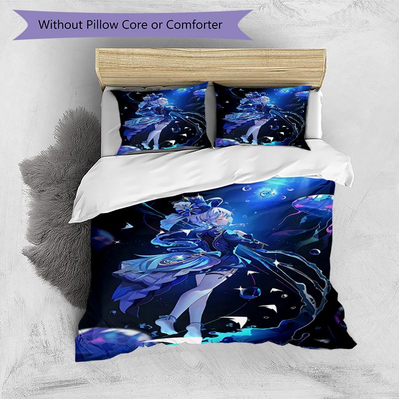 3pcs Genshin Impact Furina1 Design Cover Set - HD Printed Bedding with 1 Cover and 2 Pillowcases - Perfect for Home and Dorm Decor