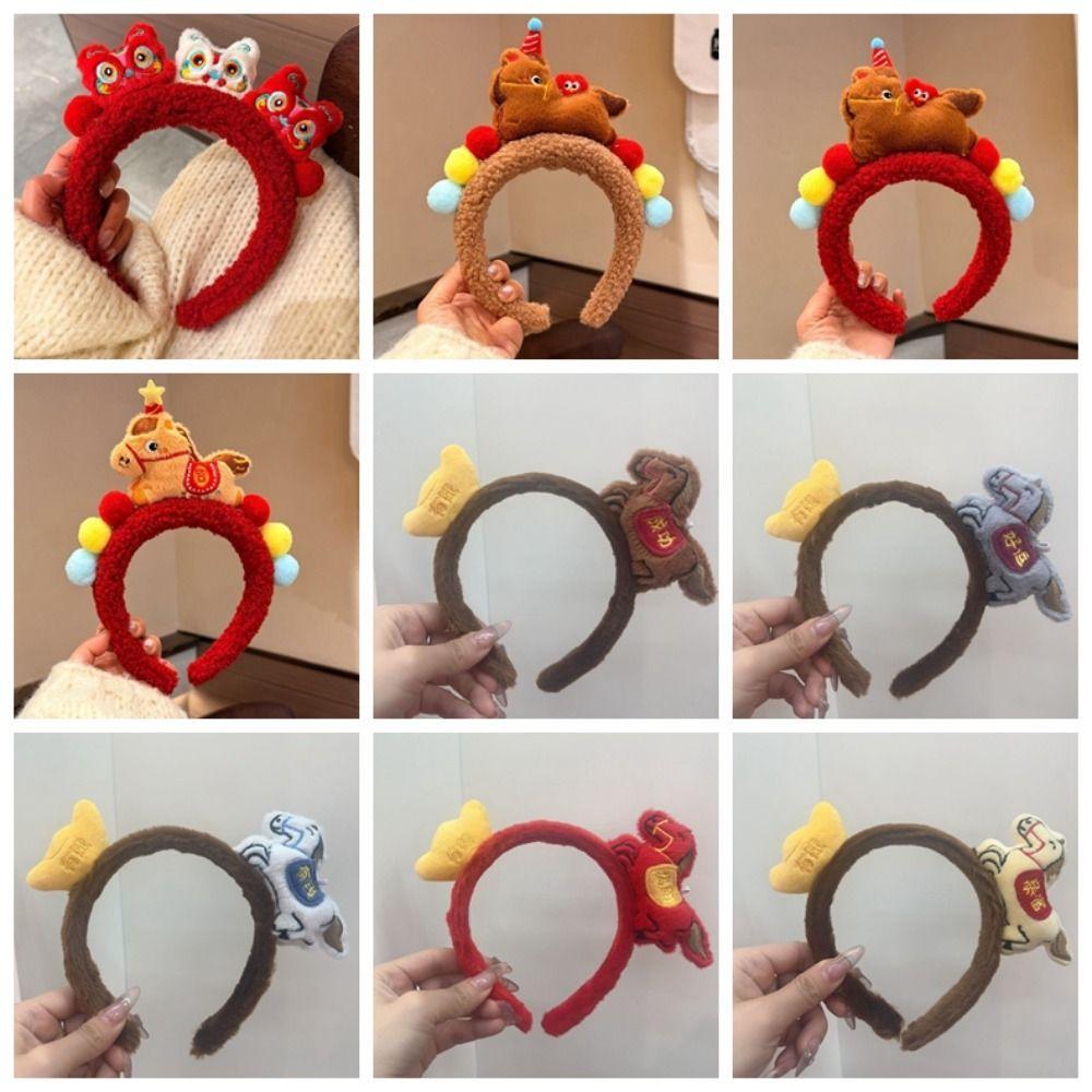 Exquisite Cartoon Horse Hair Hoop Plush New Year Mascot Headband Party Pony Headpiece  Celebration