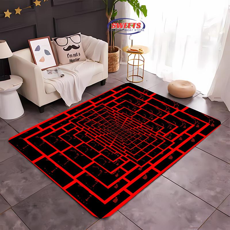 Red and Black Visual Maze Geometric Fashion Carpet Rug for Bedroom Livingroom Floor Playroom Office Decor Yoga Mat for Family