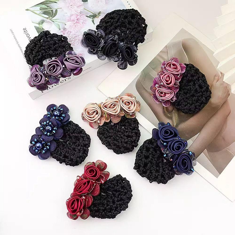 Retro Style Hair Bun Holder Updo Styling Tool Net Pocket Headdress Flower Hair Net Dance Skating