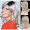 Synthetic Grey Silver Wig With Side Part Medium Length Wig With Bangs for Woman Daily Cosplay Women Loose Wave Heat Resistant Wig