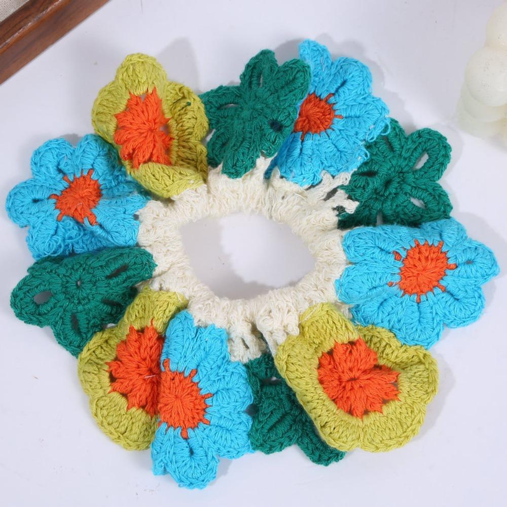 Elastic Crocheted Flower Scrunchies Flores Sweet Hair Tie Exquisite Knitted Hair Rope  Girls