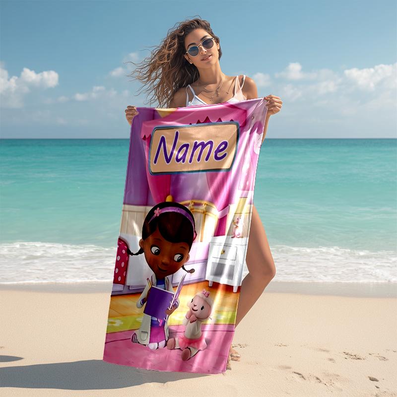 Personalized customized proof beach towel with Doc McStuffins pattern - soft, absorbent, quick-drying, perfect swimming, camping&bathing