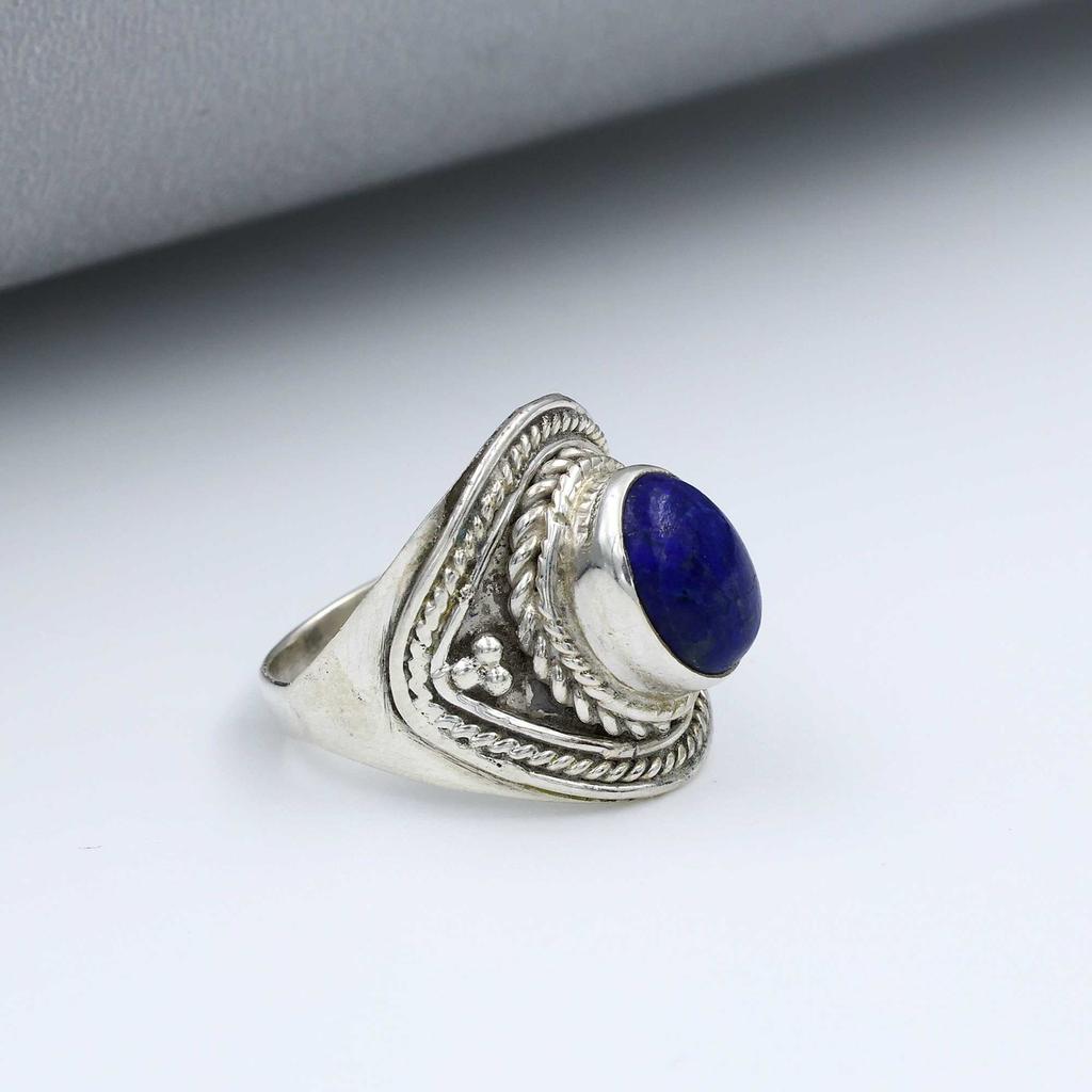 Кольцо с драгоценным камнем лазурит, дизайнерское кольцо, эффектное кольцо, богемное кольцо, подарок для нее, модные украшения, серебро 925 пробы