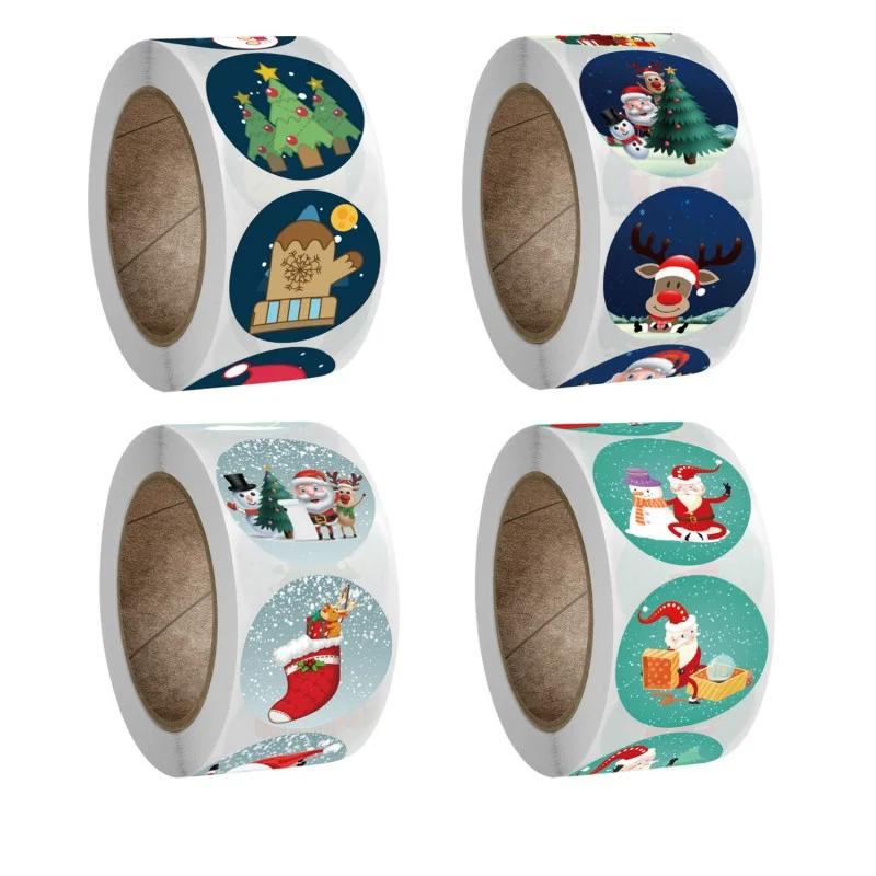 500pcs/roll Christmas Round Santa Claus Stickers Gift Packaging Sticker Letter Stickers