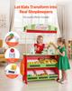 VEVOR Wooden Puppet Theater with Curtains, 2-in-1 Reversible Play Store, Double-Sided Grocery Store Playset with Chalkboard & Cash Register