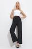 Women's Trousers New Season Fashion Black Striped Double Pocket Palazzo Knitted Trousers